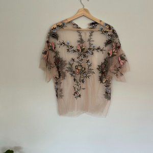 Zara pink tulle embroidered blouse size L